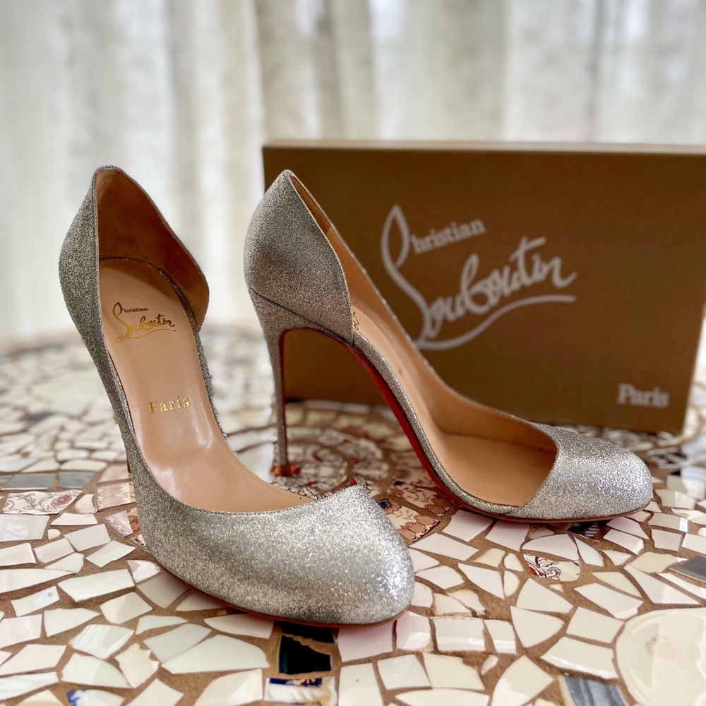 Christian Louboutin Mini Glitter Helmour 100 Pumps 36 Silver Size 40.5 like new